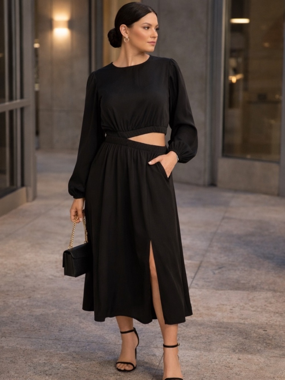 The Drop Women's Jacob Long Sleeve Cut Out Midi Dress NWT Size Medium